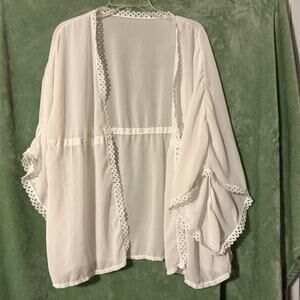 SHEIN White Lace Trim Kimono Cover Up Cardigan -L